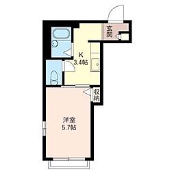 HeartyLovieカワサキ 1Kの間取図画像