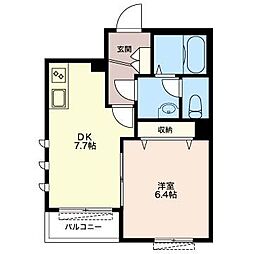 サンライズK川崎 1DKの間取図画像