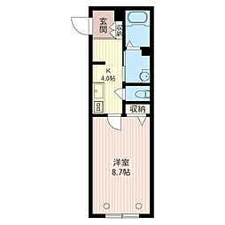 ドエル・サンモール2 1Kの間取図画像