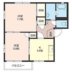ホワイトテラス小山B 2Kの間取図画像