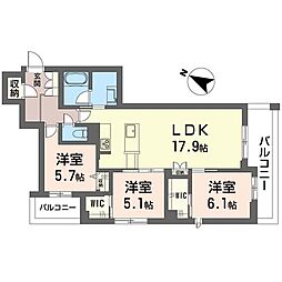 ロスマリーノ　東川口 3階3LDKの間取り