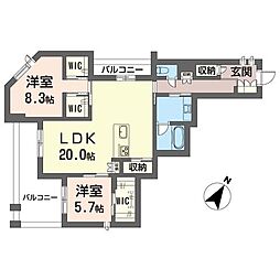 ベルソネット 3階2LDKの間取り