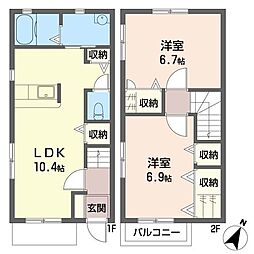 ルナ・ハイムＡ 1階2LDKの間取り