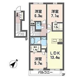 エレベジオ 3LDKの間取図画像