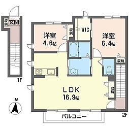 プリムヴェール 2LDKの間取図画像