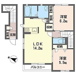 リヴィエールコートA 2LDKの間取図画像