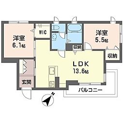 プルース 2LDKの間取図画像