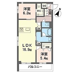 アーベイン武蔵浦和 2LDKの間取図画像