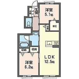 シャンティグリナージュB棟 2LDKの間取図画像