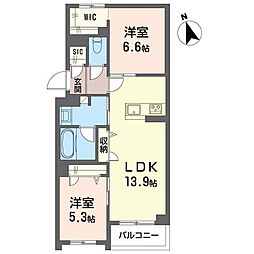 グレースコート柏 2LDKの間取図画像