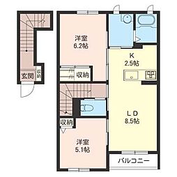 フィオーレカーサ 2LDKの間取図画像