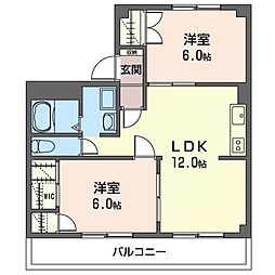 コスモ市川 2LDKの間取図画像