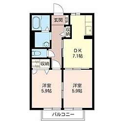メープルハイムA 2DKの間取図画像
