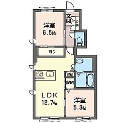 エクラージュB 2LDKの間取図画像