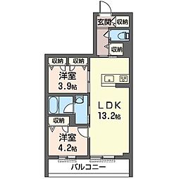 プレステージ柏陽A 2LDKの間取図画像