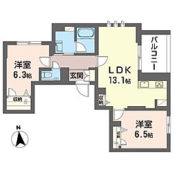 目黒ガーディアンヒルズ 2LDKの間取図画像