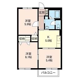 サンヴィレッジB 3Kの間取図画像