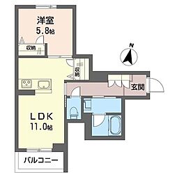 メゾンリッチ 00202 2階1LDKの間取り