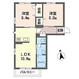 シャトーシエル 2LDKの間取図画像