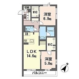 バッカスコート 2LDKの間取図画像