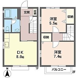 ウイングテラスC 2DKの間取図画像