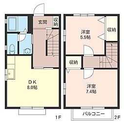 ウイングテラスC 2DKの間取図画像