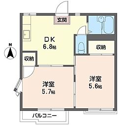 瀬ヶ崎サンハイツB 2DKの間取図画像
