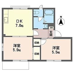 グリーンパレス松木A 2DKの間取図画像