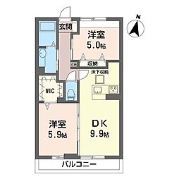 ヴィラ淡島2 2DKの間取図画像