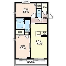 レティシアA 2LDKの間取図画像