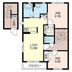 フェリーチェガーデンA棟 2LDKの間取図画像