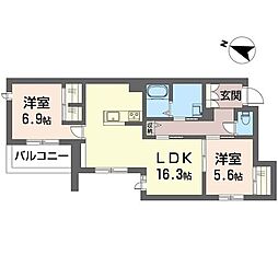シャーメゾン湘南菱沼 2LDKの間取図画像