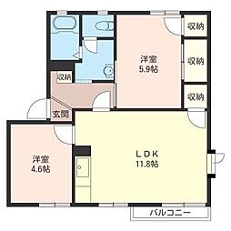 ローズハイツ 2LDKの間取図画像