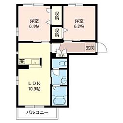 エクセル　ワン 3階2LDKの間取り