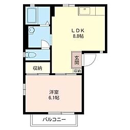 オークビレッヂ 1LDKの間取図画像