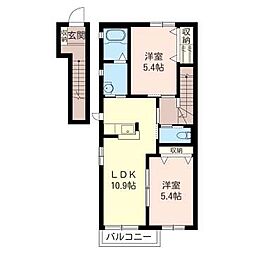 ウィング東城南A 2LDKの間取図画像