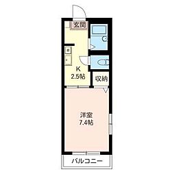 グリーンパークＡ 2階1Kの間取り