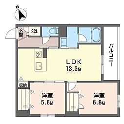ル リアン 2LDKの間取図画像