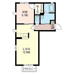 サウスグローブＡ 2階1LDKの間取り