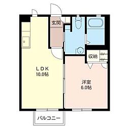サニーウェル 00201 2階1LDKの間取り