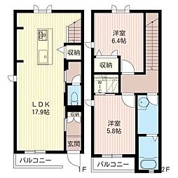 ルーチェガーデンC 2LDKの間取図画像
