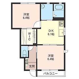 オンディーヌA 2DKの間取図画像