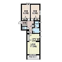 シャーメゾン山川 2LDKの間取図画像