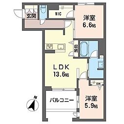 カスケード 00105 1階2LDKの間取り