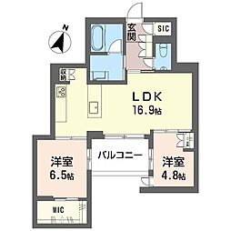 カスケード 00302 3階2LDKの間取り