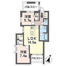 カスケード 00301 3階2LDKの間取り