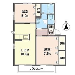 アンソレイエ1 2LDKの間取図画像