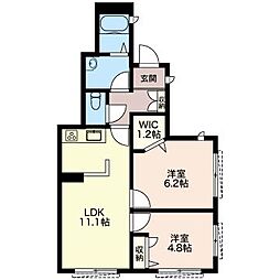 ラルーチェ中井 2LDKの間取図画像
