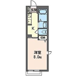 リヴィエール 2階1Kの間取り