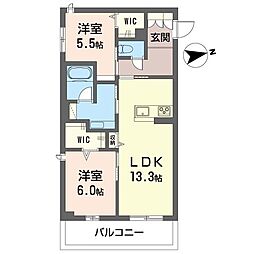 グレーヌ 2階2LDKの間取り
